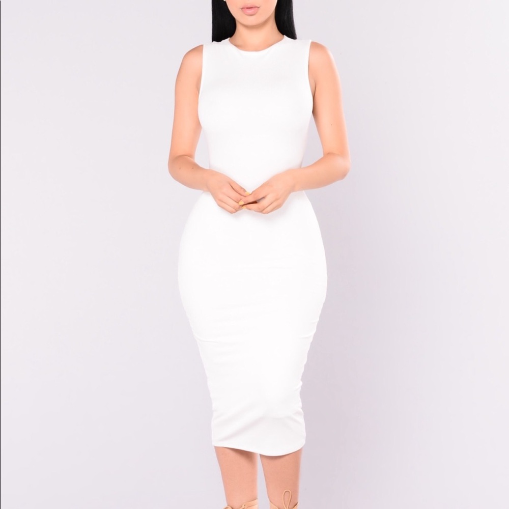 Off White Midi Ribbed Dress