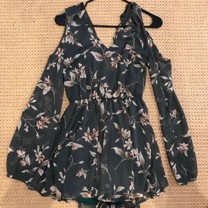 Green off the shoulder floral romper