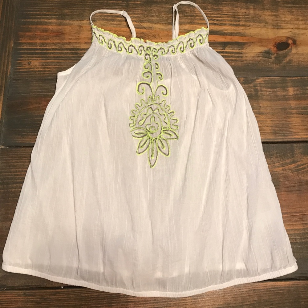 White/neon yellow spaghetti strap top.