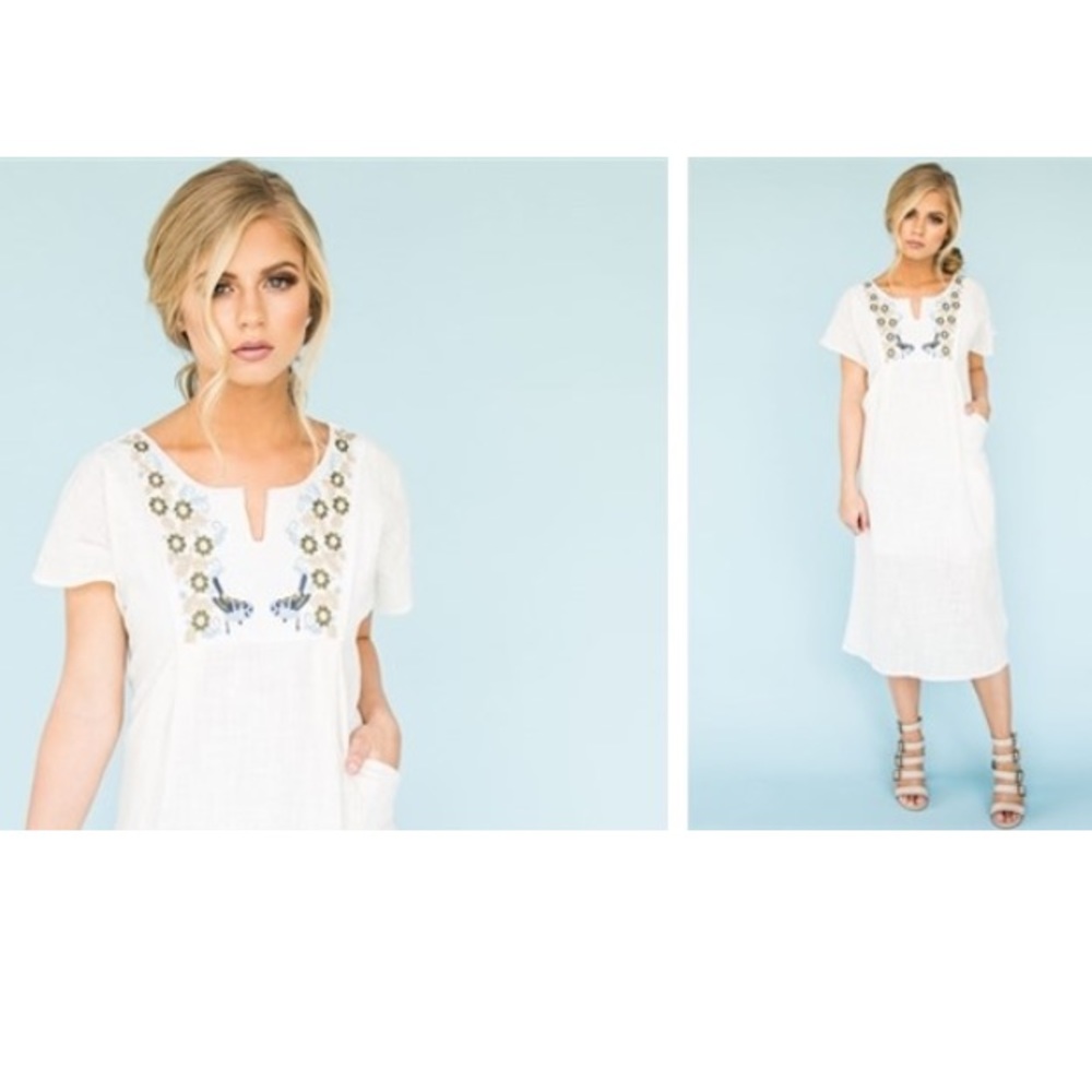 {Hailey & co} Cream embroidered shift boho dress