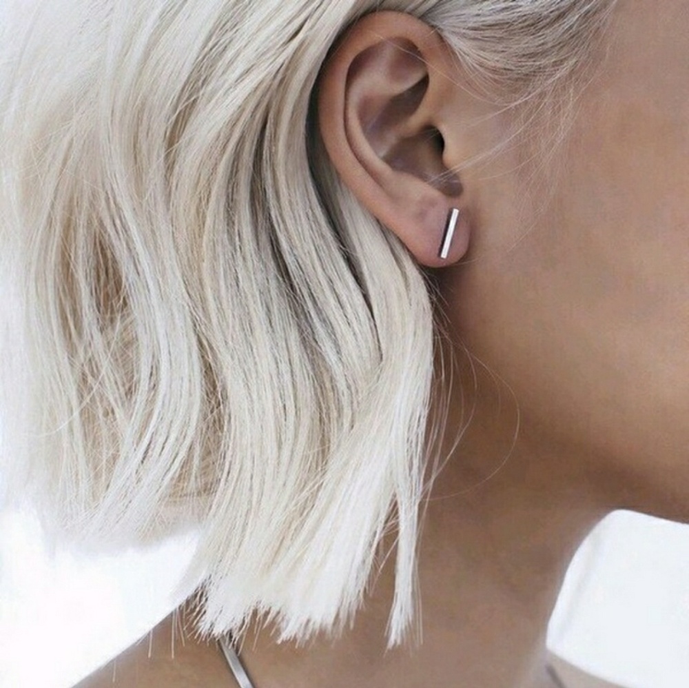 SHORT Brushed Sterling Silver Bar Earrings