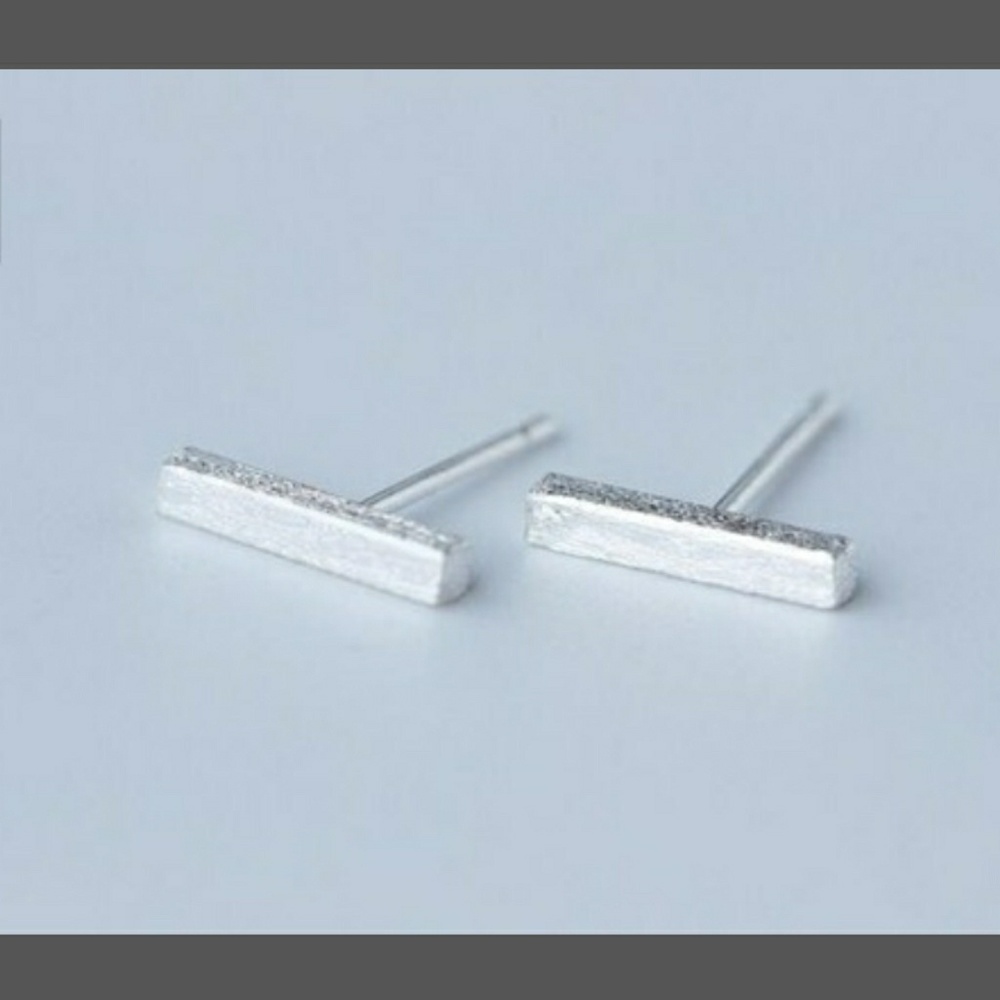 SHORT Brushed Sterling Silver Bar Earrings - Picture 4 of 5