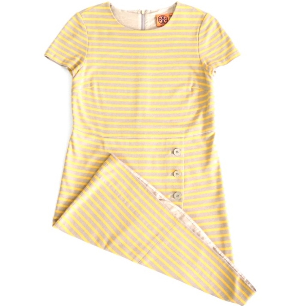 Tory Burch Yellow Taupe Striped Dress - Picture 1 of 6