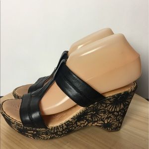 Born Black Floral Platform Wedges Heels