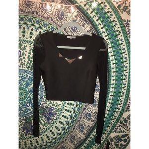 Crop Top with Mesh Sleeves and Built-In Bling