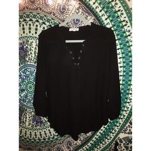 Black Lace-Up Blouse