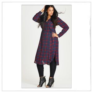 French Navy Long Line Plaid Shirt/Tunic/Dress