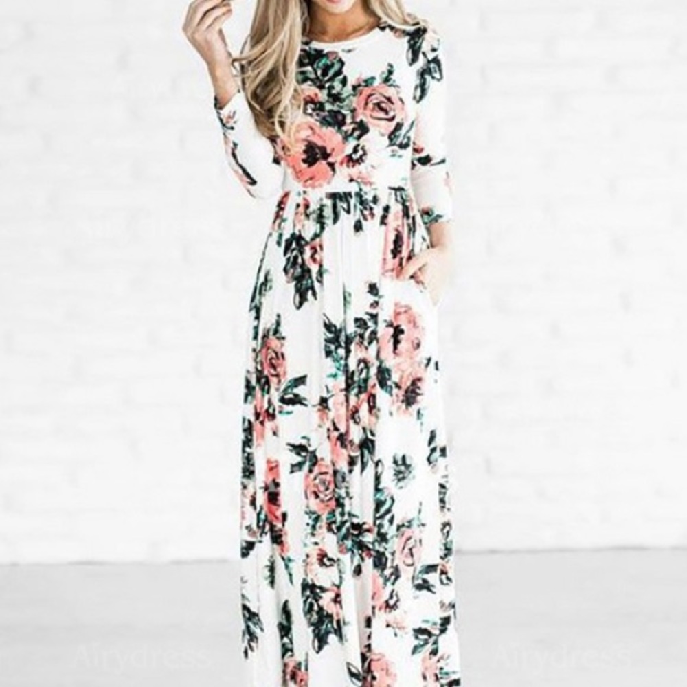 Small white and floral maxi dress