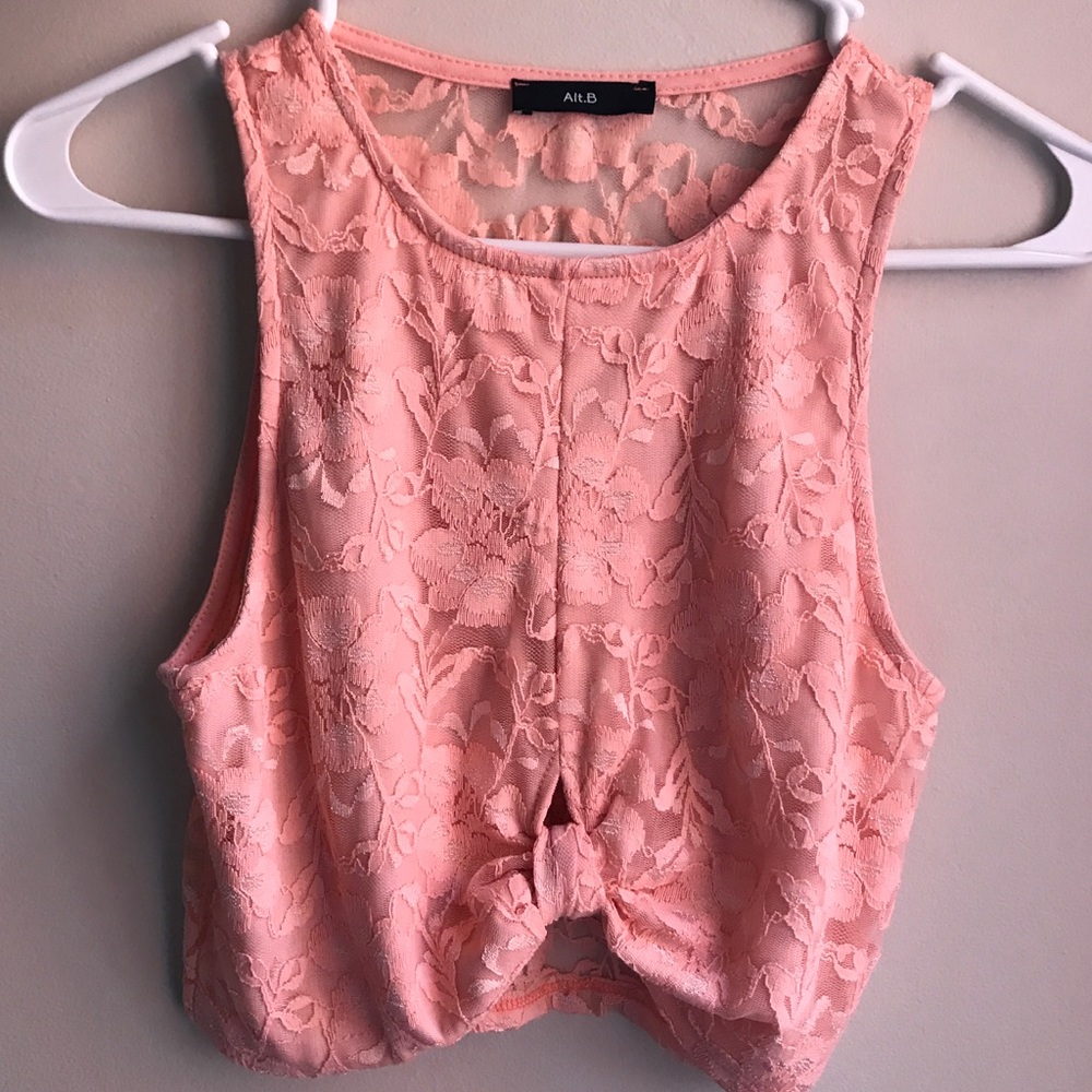 Pink soft lace crop top