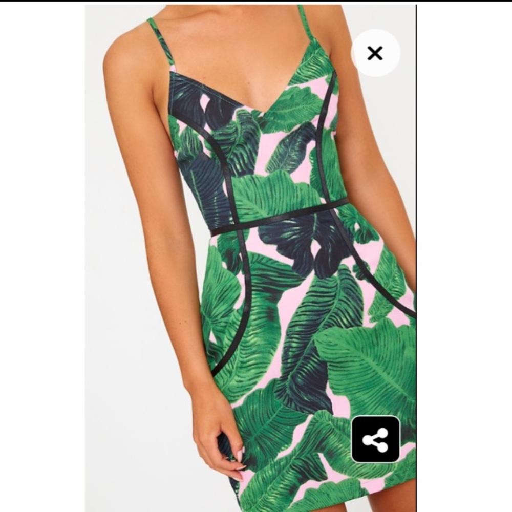 PrettyLittleThing Tropical Palm Leaf Dress