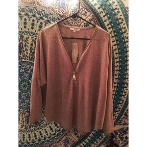 Loose Sweater with Deep Zip-Up V Neck