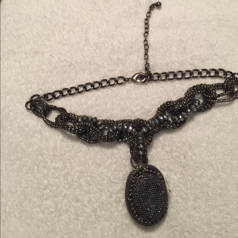 Silver gray black beaded/ chain link necklace