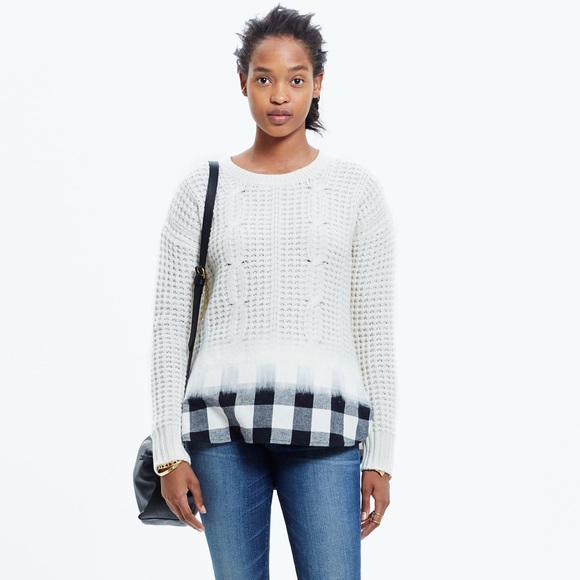 Madewell Sweaters - Madewell Wintermix Cable Sweater with Plaid 🏁
