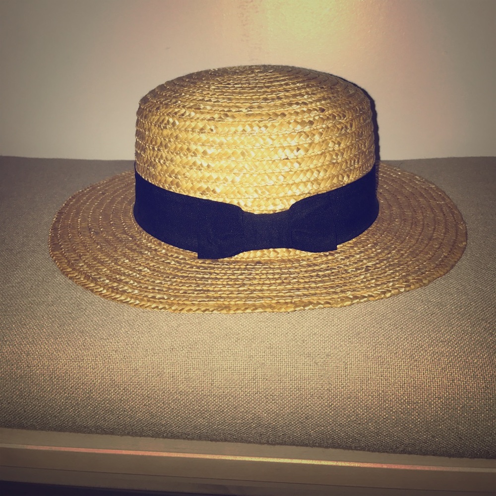 Straw Semi-Flat Top Hat Witt Black Bow