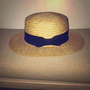 Straw Semi-Flat Top Hat Witt Black Bow
