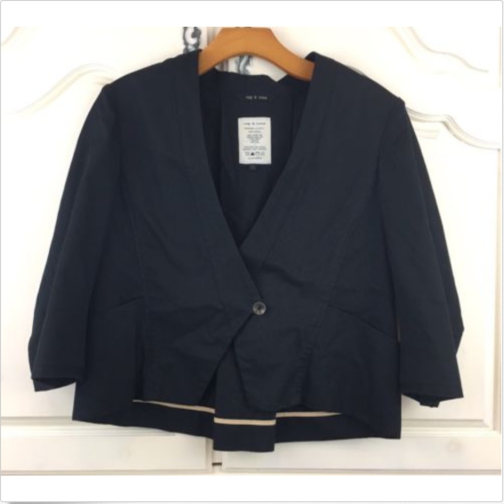 Rag & Bone Black One Button Cotton Career Blazer 8