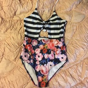 BRAND NEW Striped and Floral Swim Suit