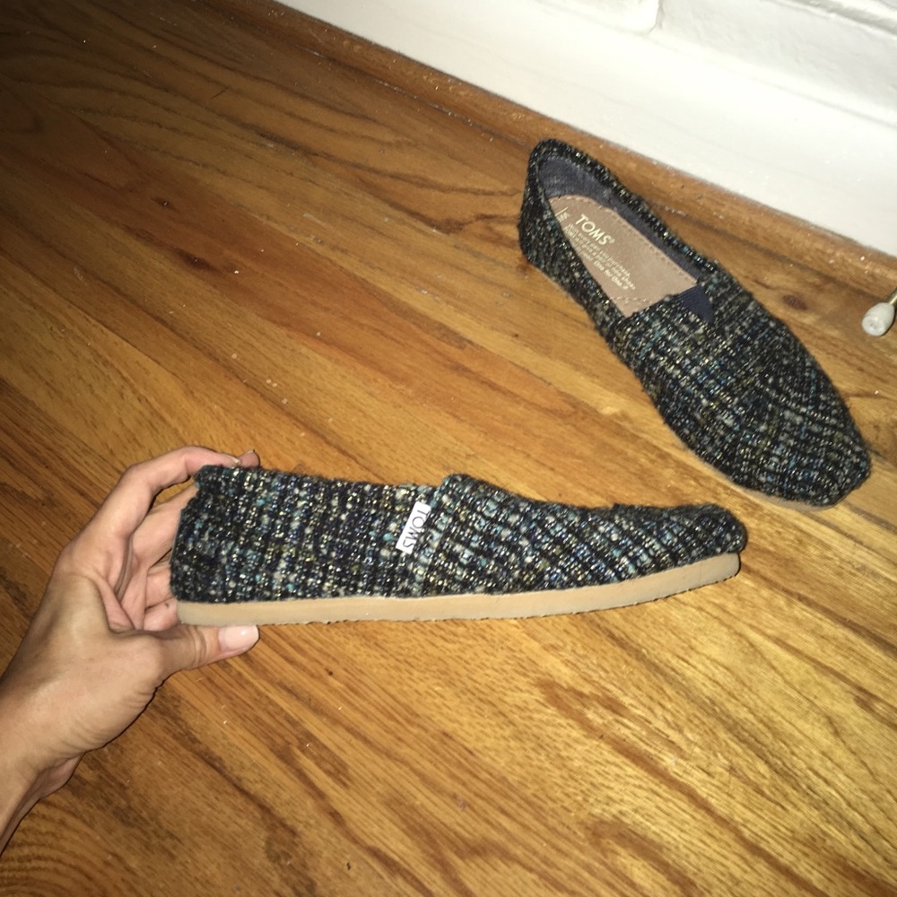 TOMS Blue Tweed Metallic Shoes Sz. 6