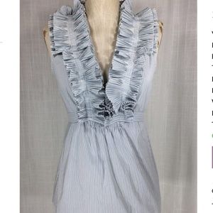 BCBG Striped Ruffle Collar Top with Tie Back