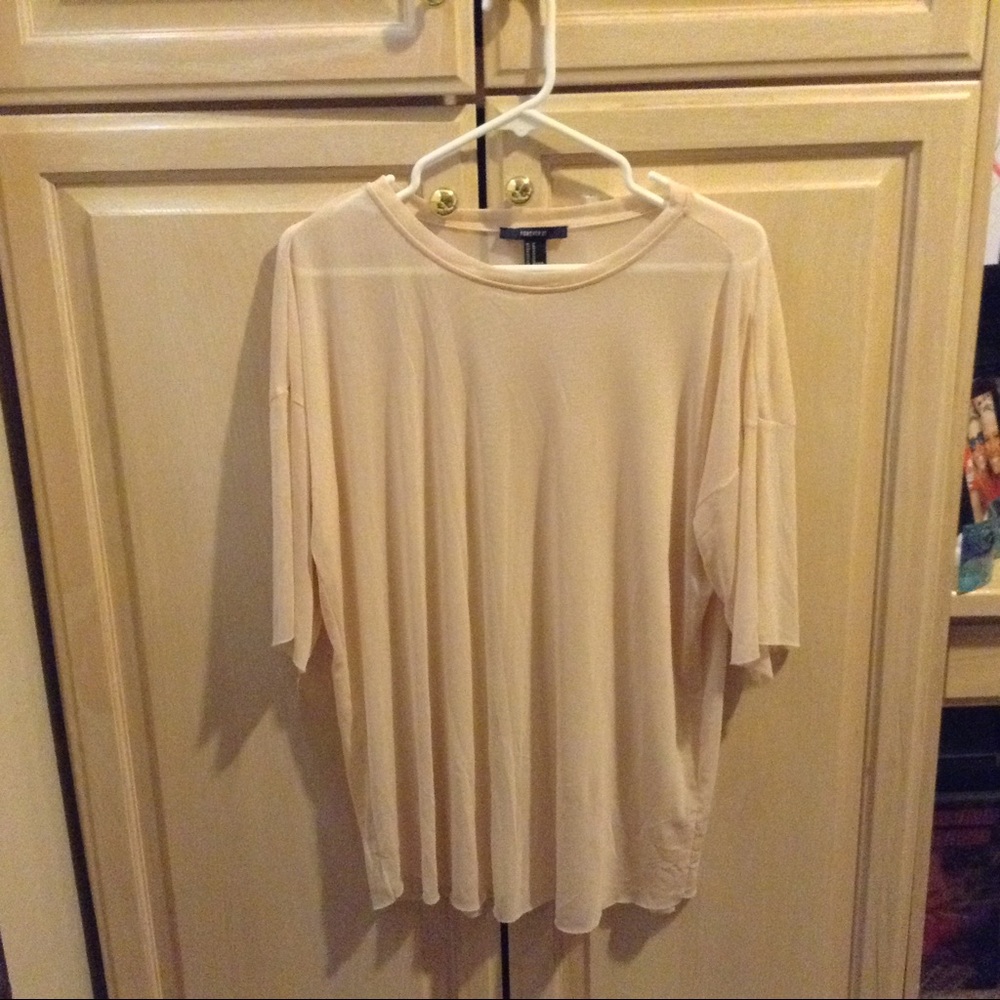 Mesh see through nude colored tee