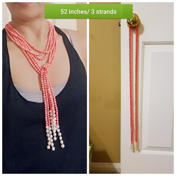SALMON PINK ANGEL SKIN CORAL 3 STRANDS & PEARLS - Picture 3 of 6