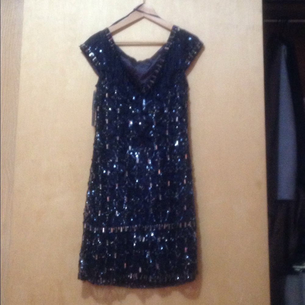 KEY UNGER NY EMBELLISHED NAVY DRESS SZ 12 NWTD