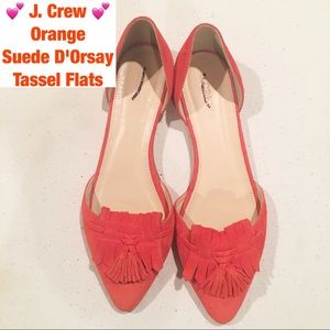 J. Crew Orange Suede D'Orsay Tassel Flats Size 8.5