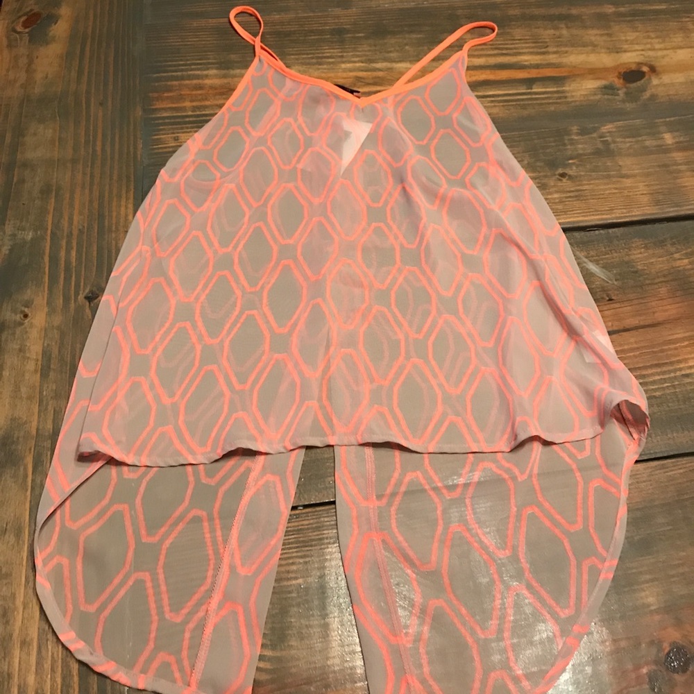 Sheer Neon orange and tan top.