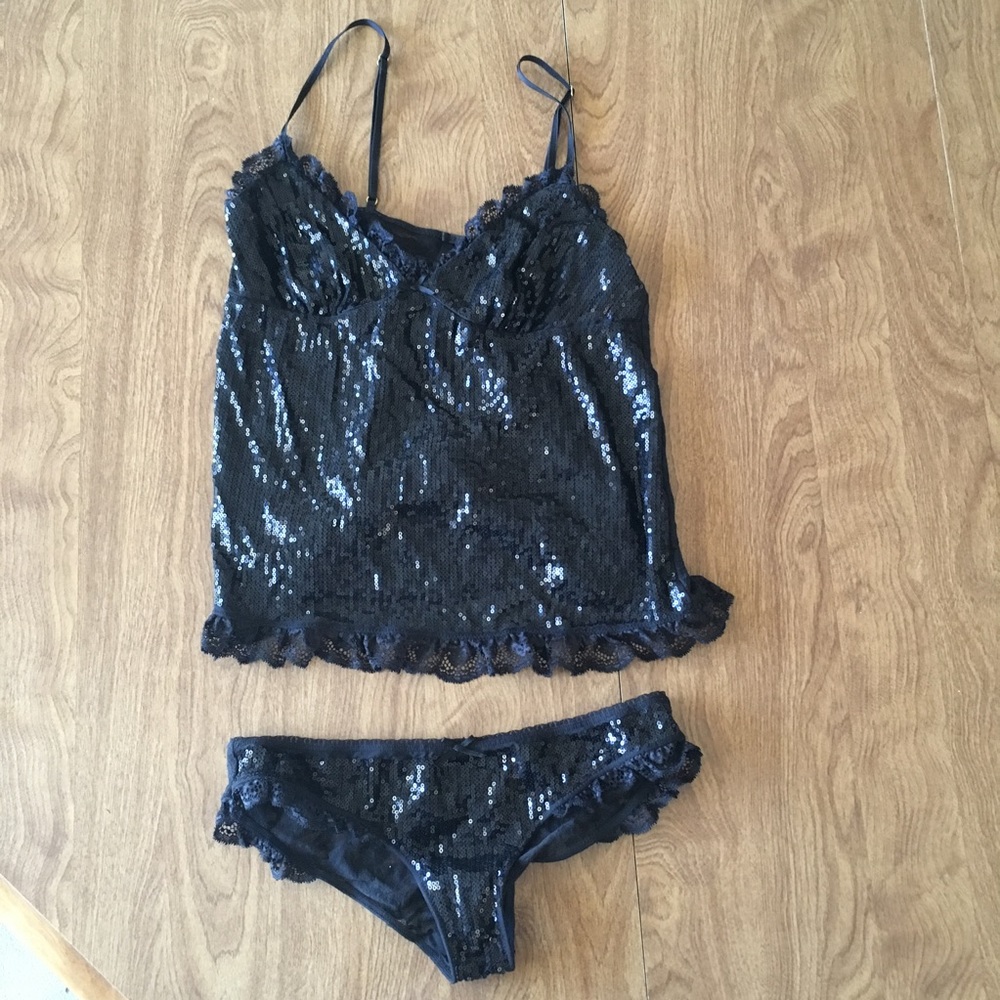 Sold❌Victoria's Secret Black Sequin Cami & Panty