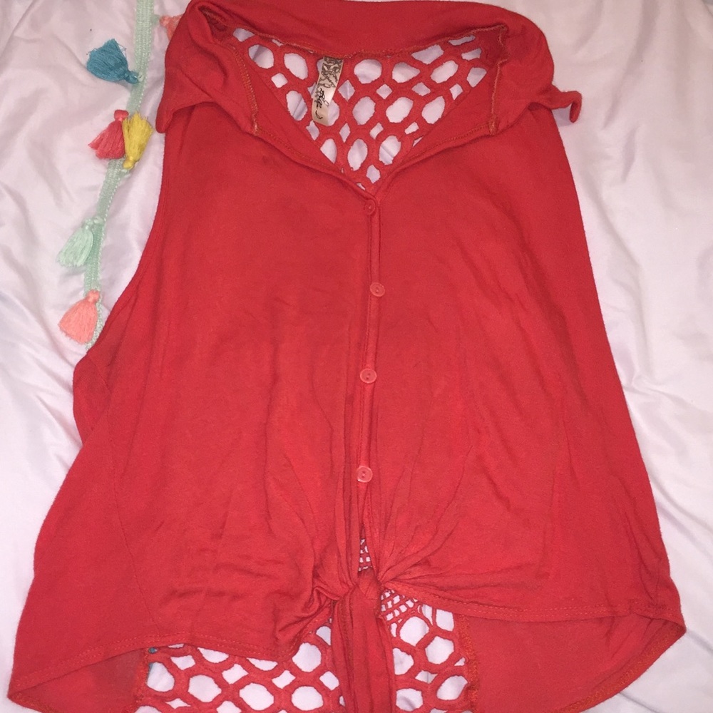 Red/orange button up lace back