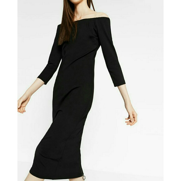 Zara Midi Little Black shoulder dress black off shoulder XS S 4034 NWT - Picture 5 of 6