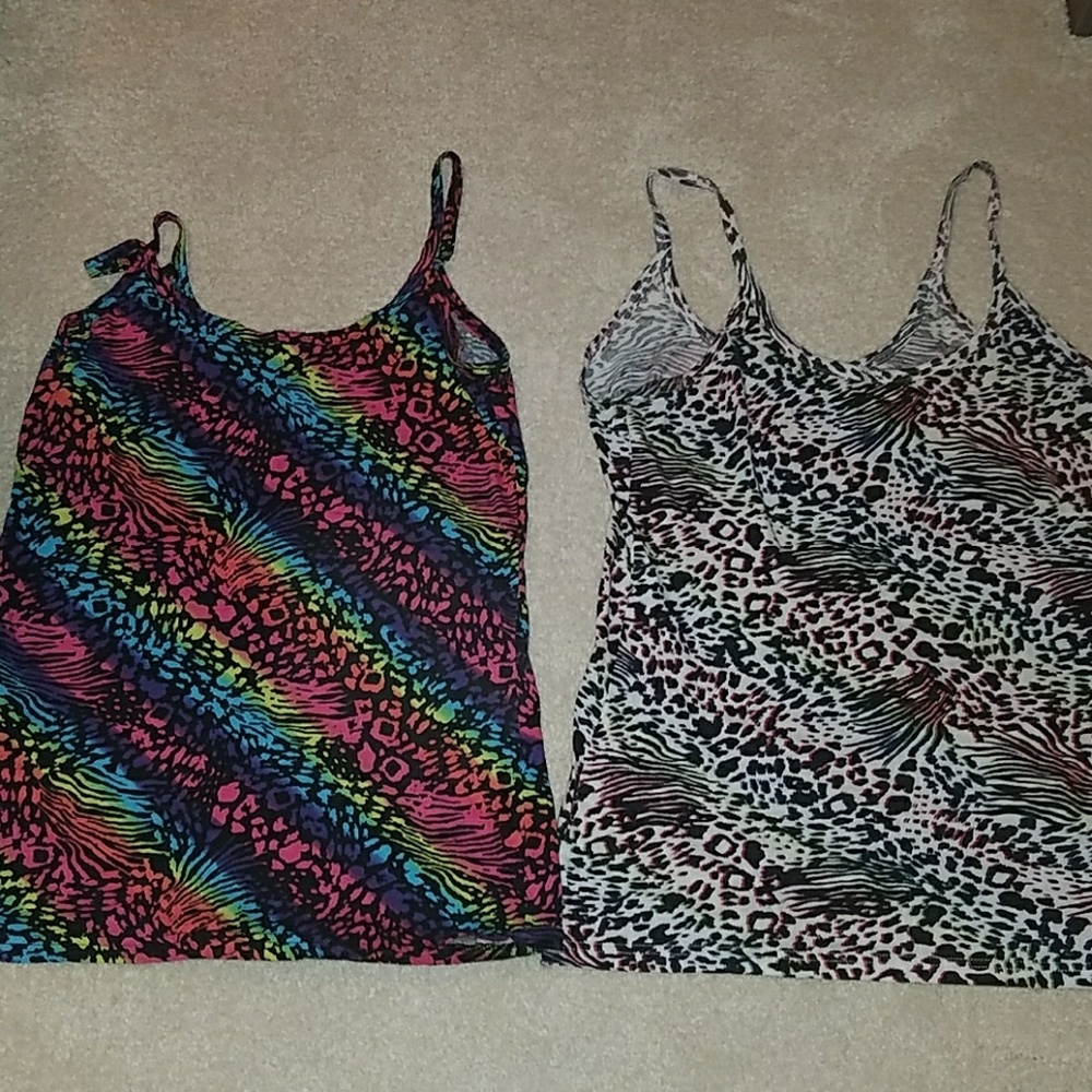 2 animal print spaghetti strap tank tops