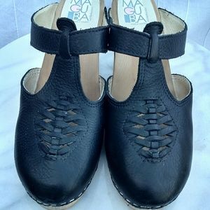 Black Leather Maguba Clogs