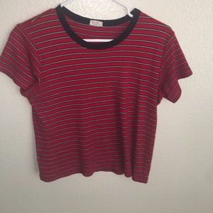 Brandy Mellviille red white and navy striped shirt