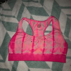 JUSTICE girls pink tie dye sports bra- sequins