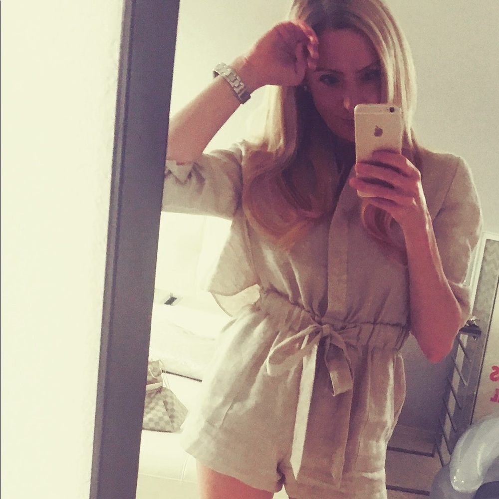 Super sexy backless khaki romper in linen