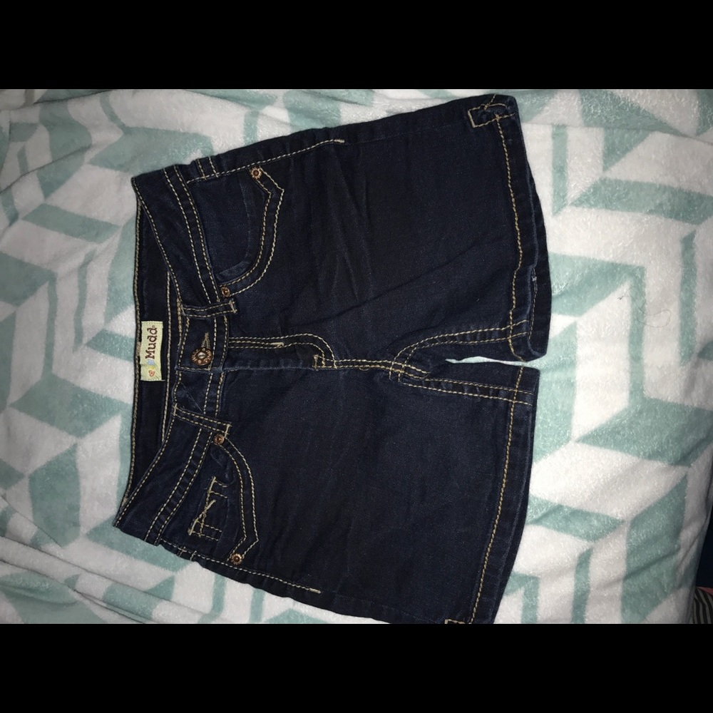 MUDD girls dark wash mid length shorts
