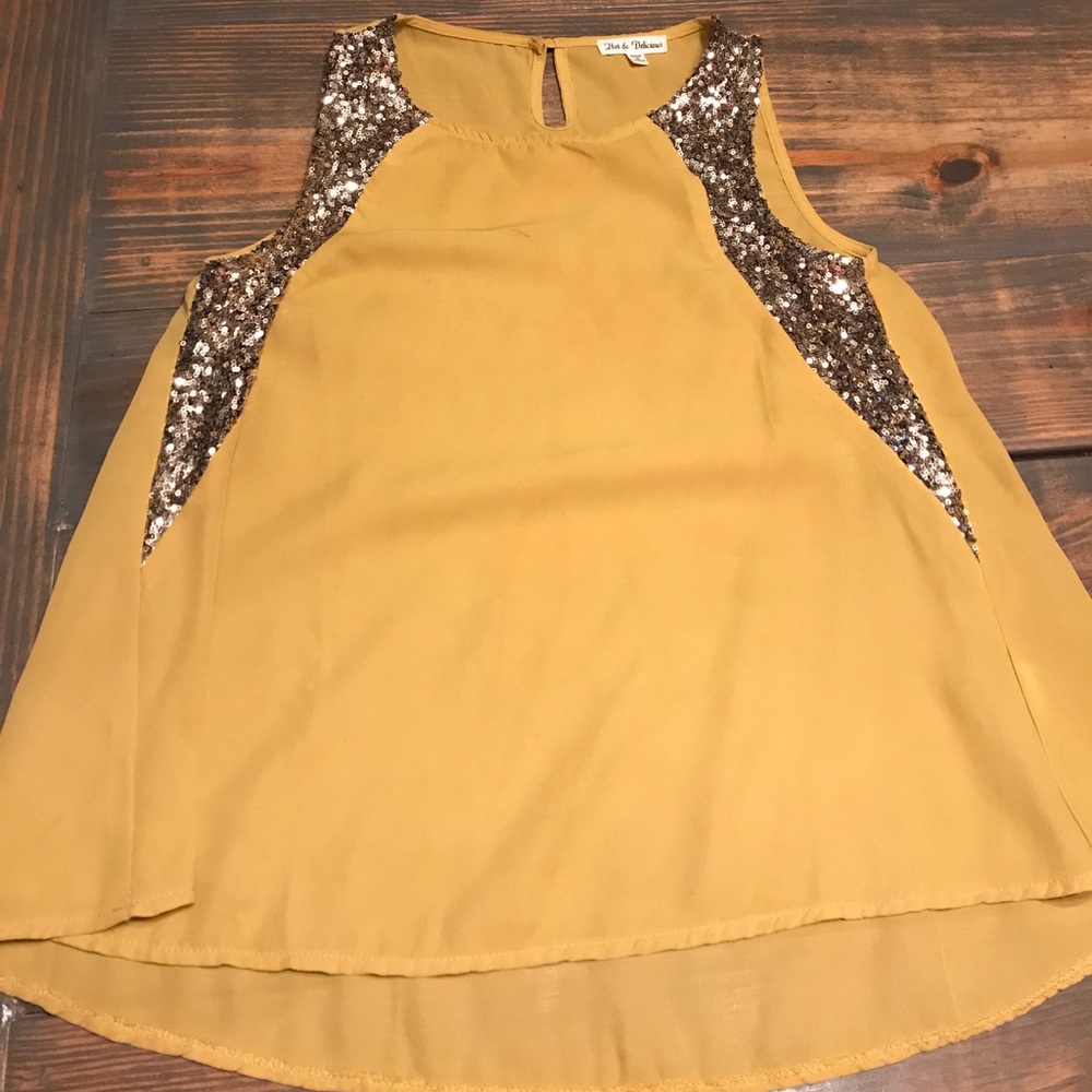 Shimmery gold detailed sheer top