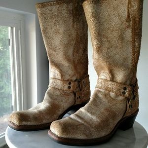 Frye Distressed White Suede Boots