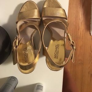 Michael Kors gold platform summer wedges