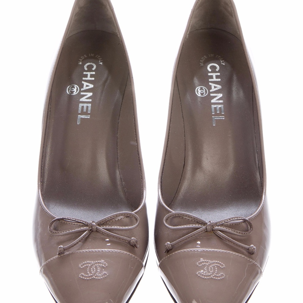 CHANEL PATENT LEATHER CAP-TOE PUMPS
