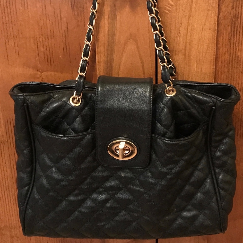 Black Faux Leather Quilted Aldo Bag