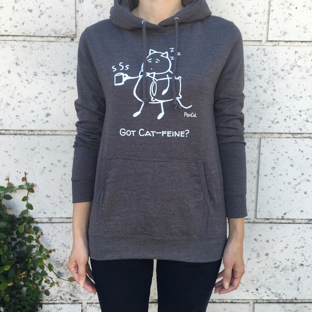 "Got Cat-feine" Women's PonCat hoodie (Charcoal) - Picture 2 of 6