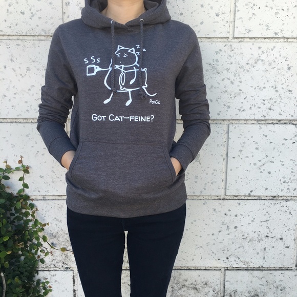 "Got Cat-feine" Women's PonCat hoodie (Charcoal) - Picture 3 of 6