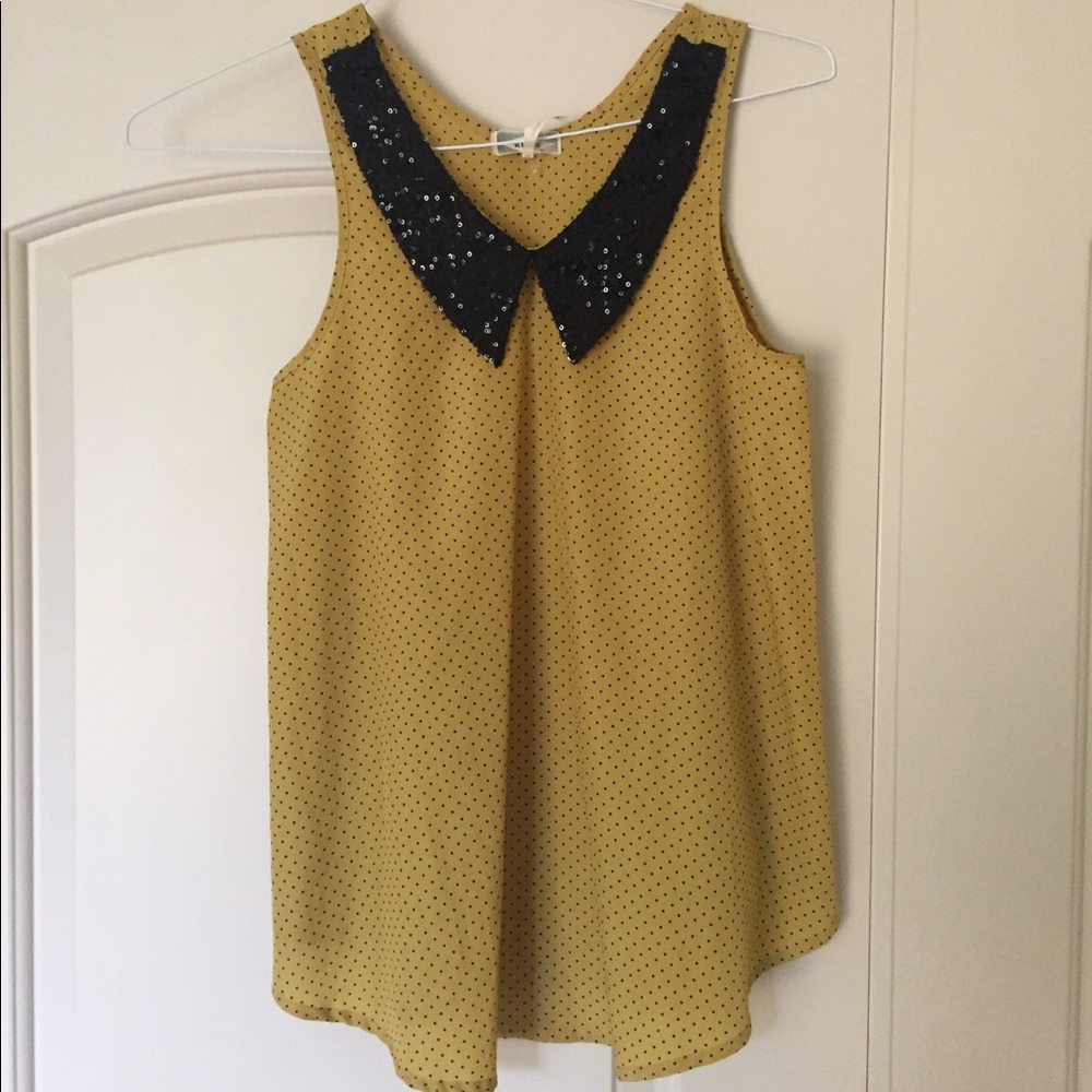 Mustard yellow polka dot sequin Kirra tank top