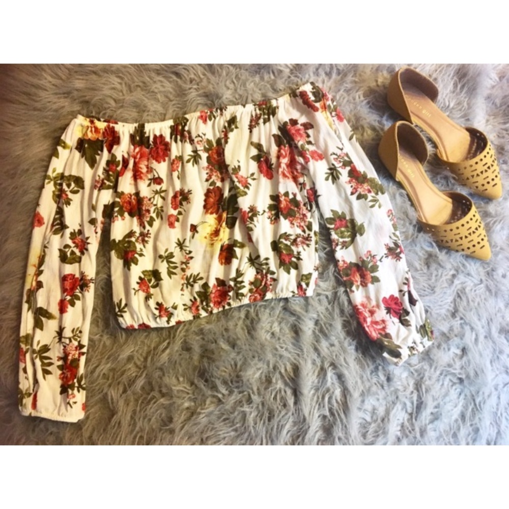 Fall Florals Bardot Crop Top Size Large