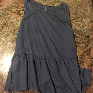 Chambray Peplum Sleeveless Blouse