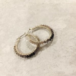 Wire and bead hoop earrings
