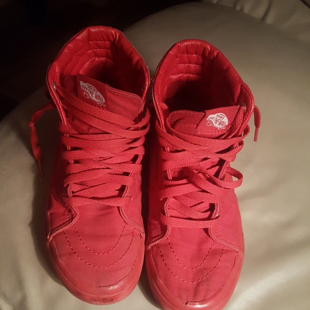 All red high top Vans 5.5 Youth boys