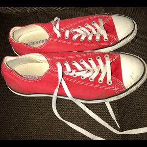 Red and white converse.
